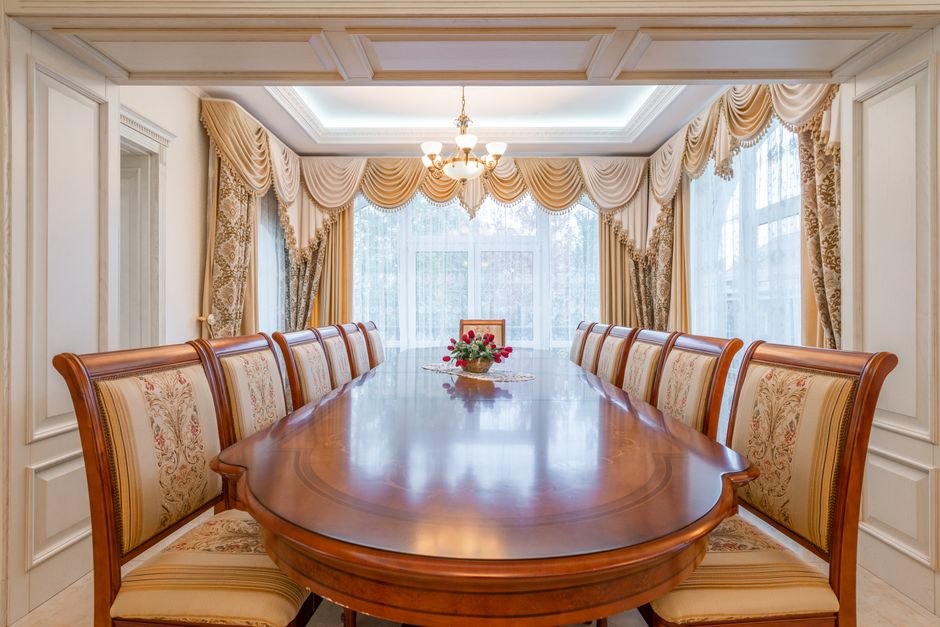 Luxury custom wooden dining table in a modern home